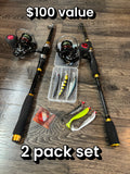Fishing pole kit 2 pack set with lures