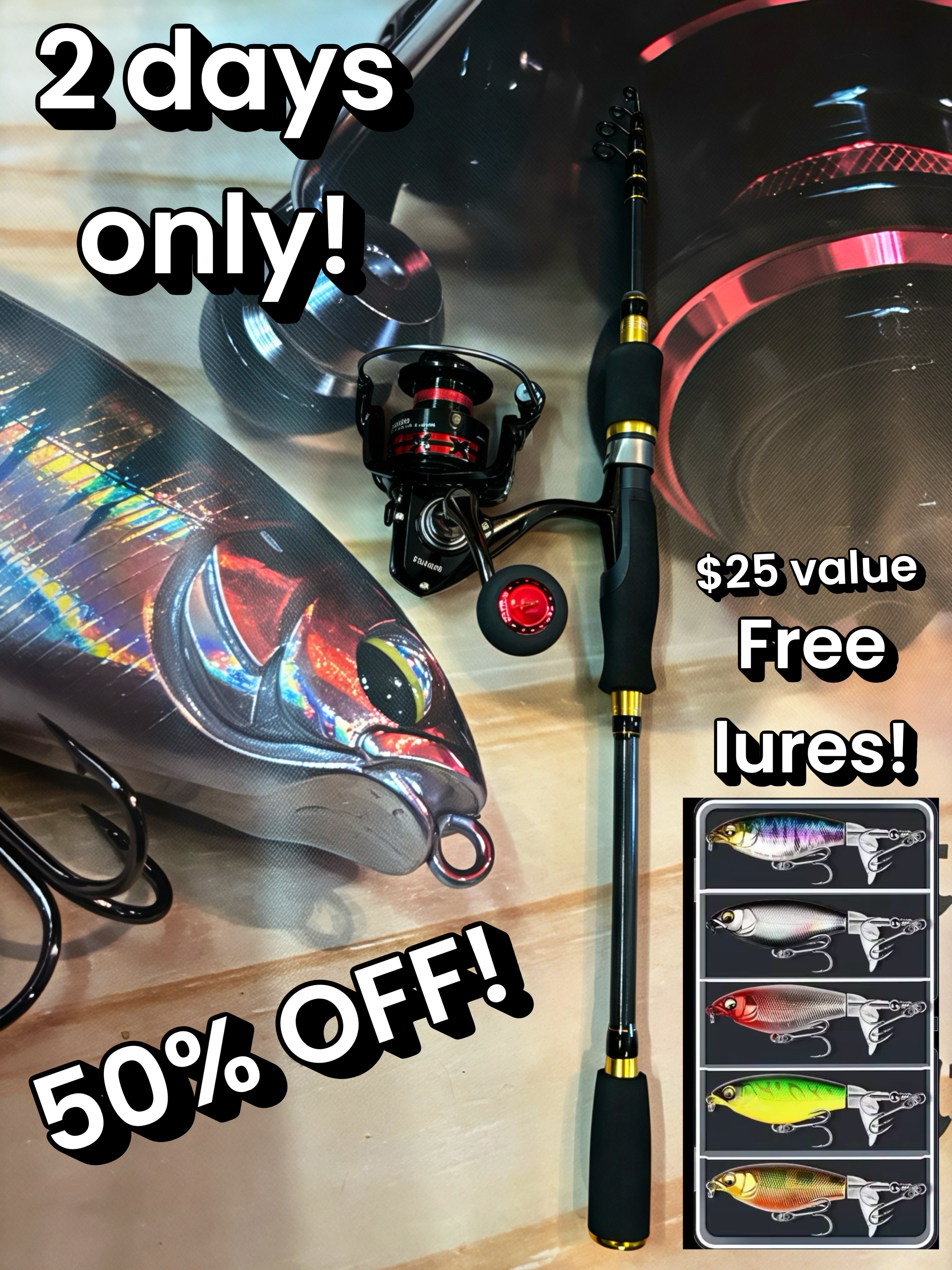 fishing rod and reel set with lures