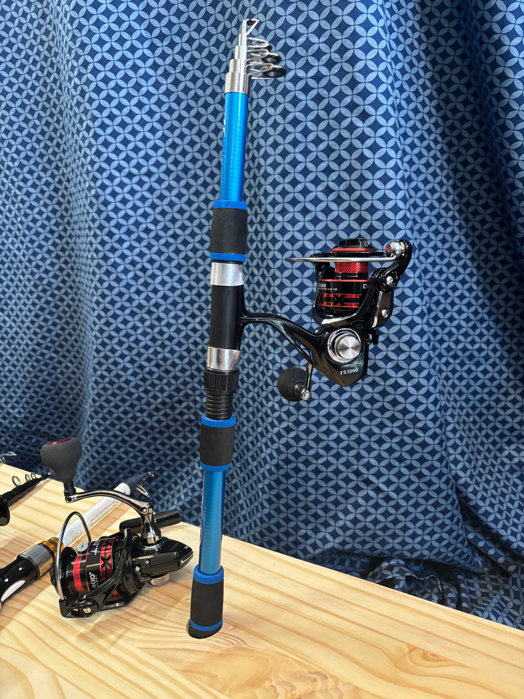 Fishing pole new blue easy storage 2 pack set