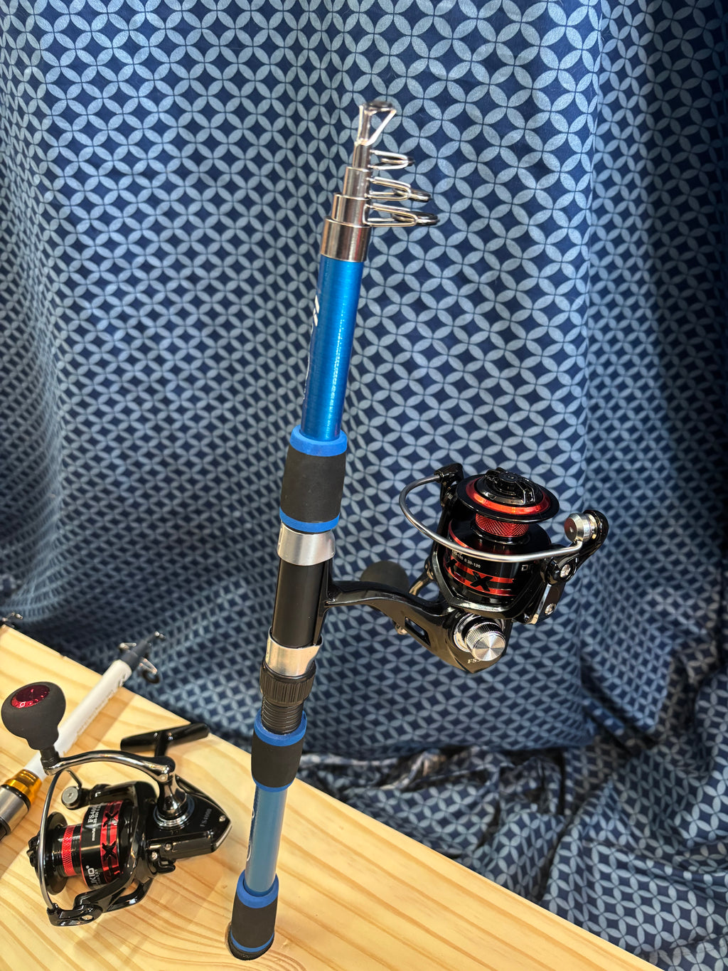 Fishing pole new blue easy storage 2 pack set