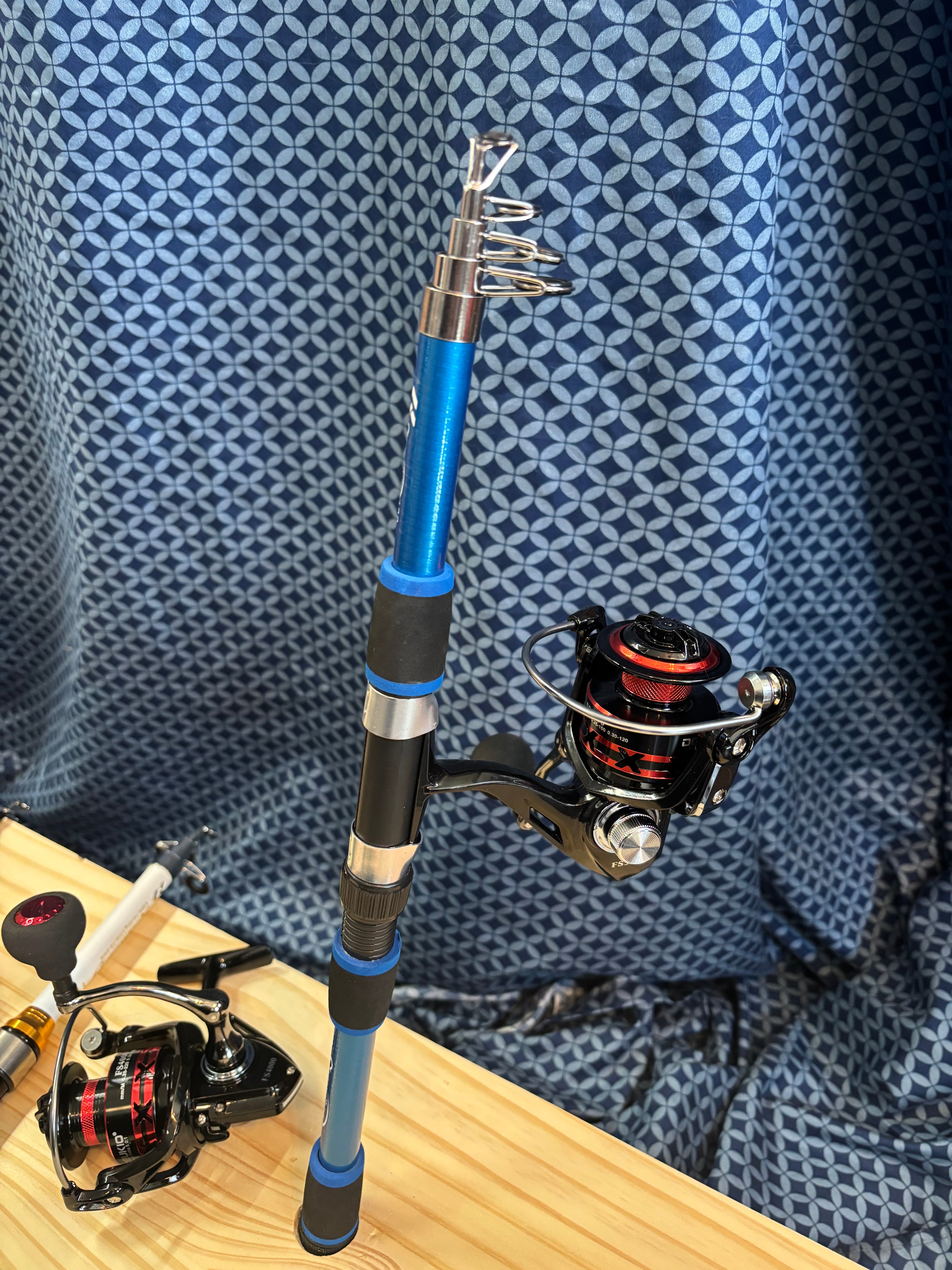 Fishing pole new blue easy storage 2 pack set