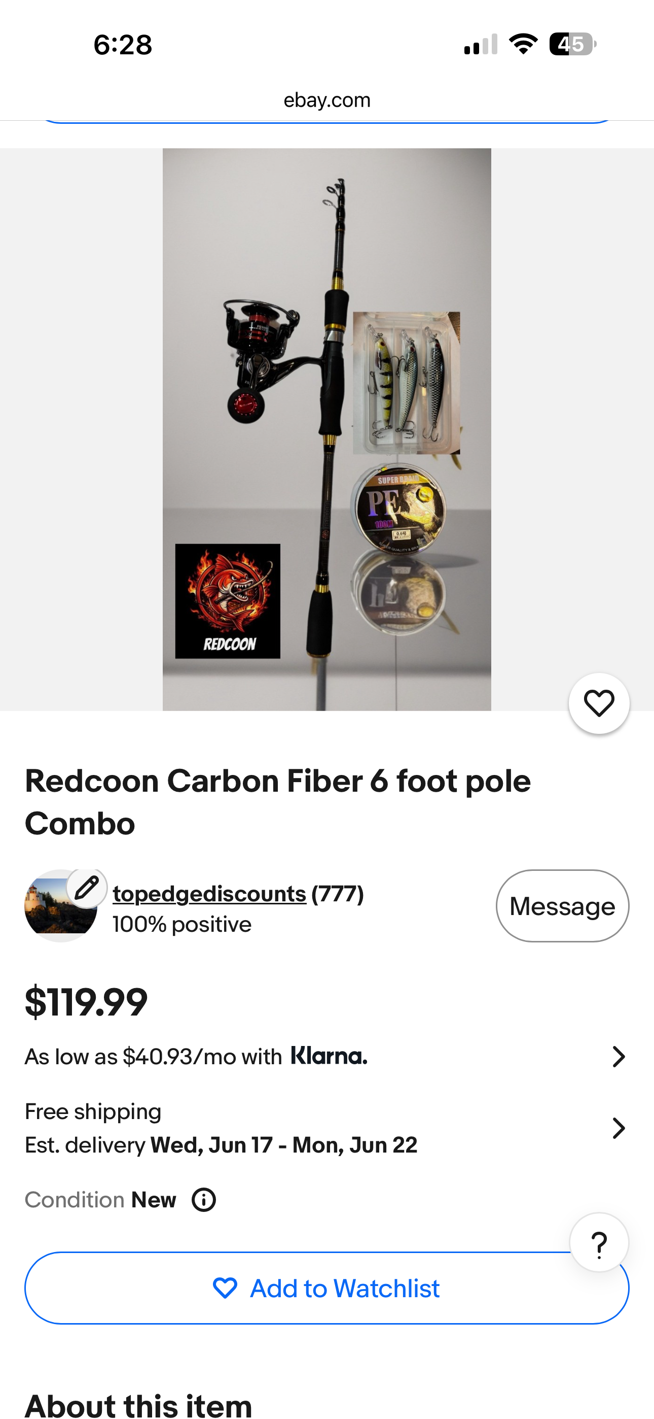 2 pack RedCoon carbon fiber 6 foot $149