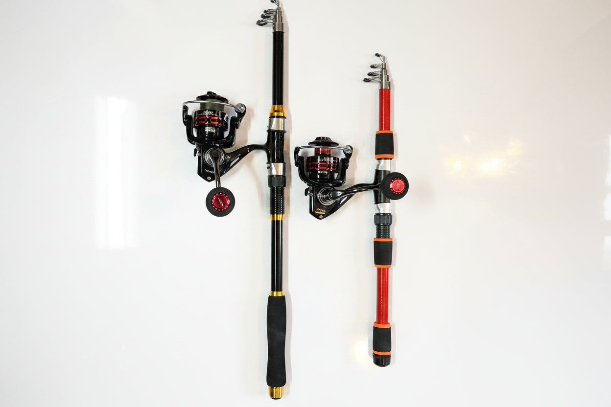 Fishing pole set 2 pack  red and black