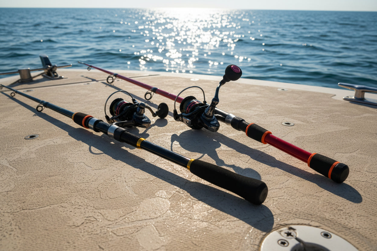 Fishing pole set 2 pack  red and black