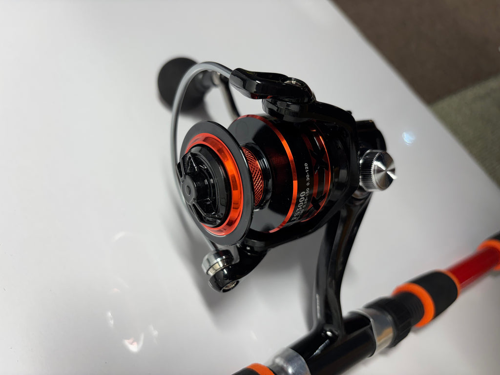Blue and red fishing pole set