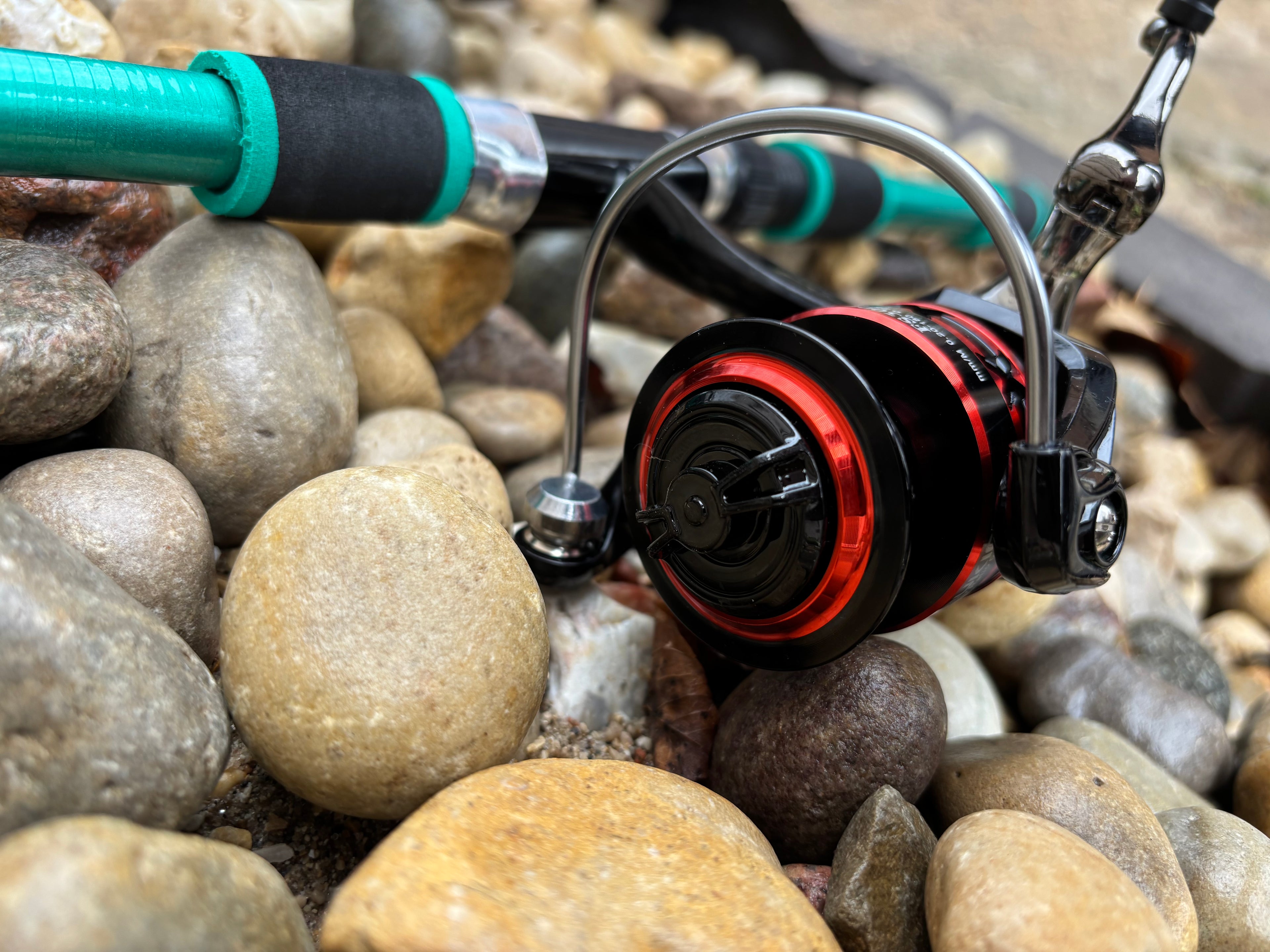 Blue and red fishing pole set