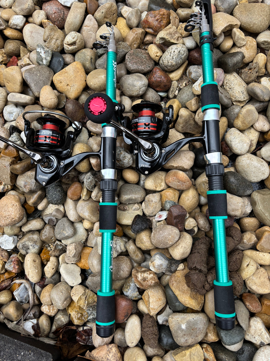 Fishing pole set green poles 2 pack