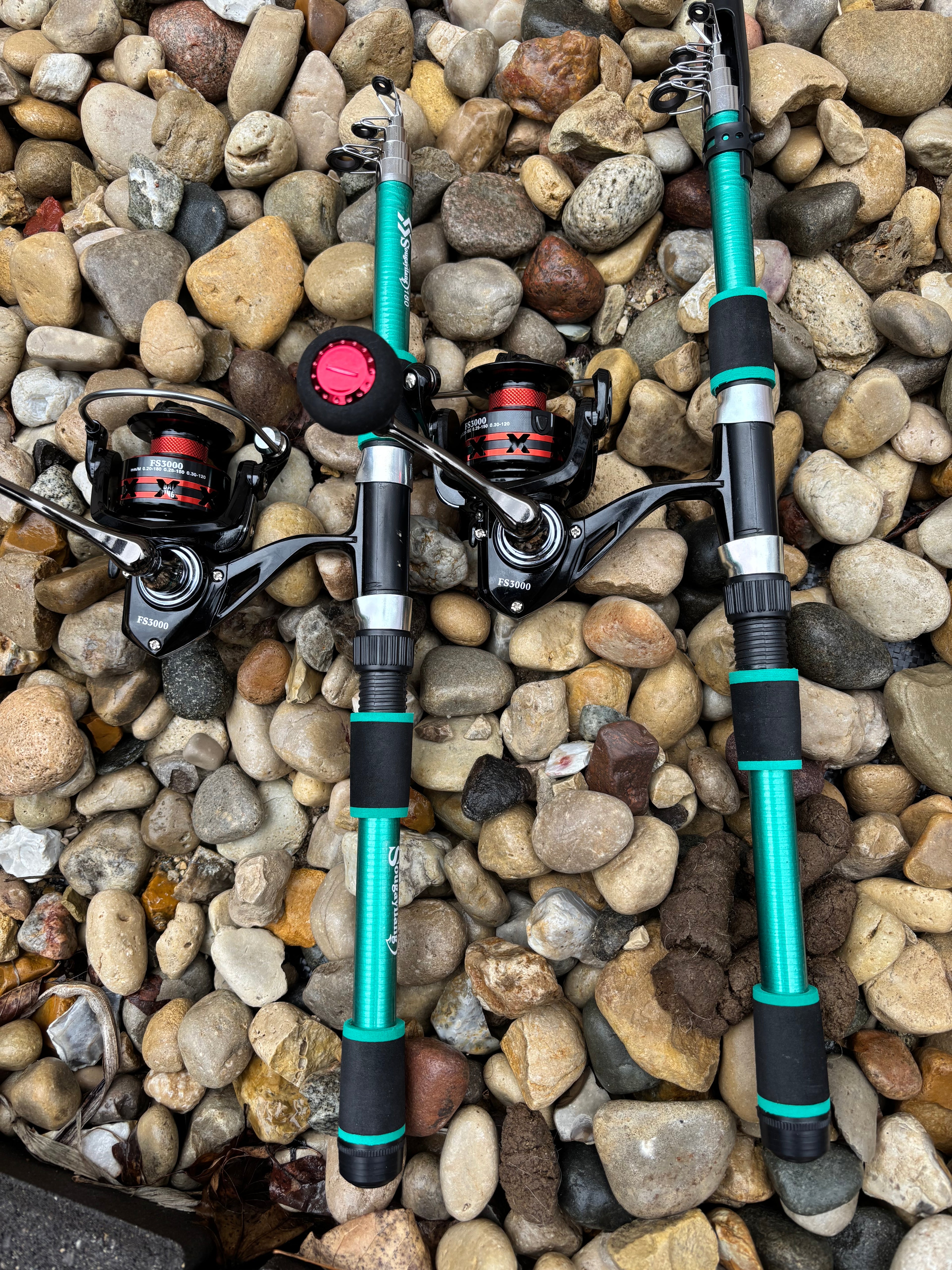 Fishing pole set green poles 2 pack