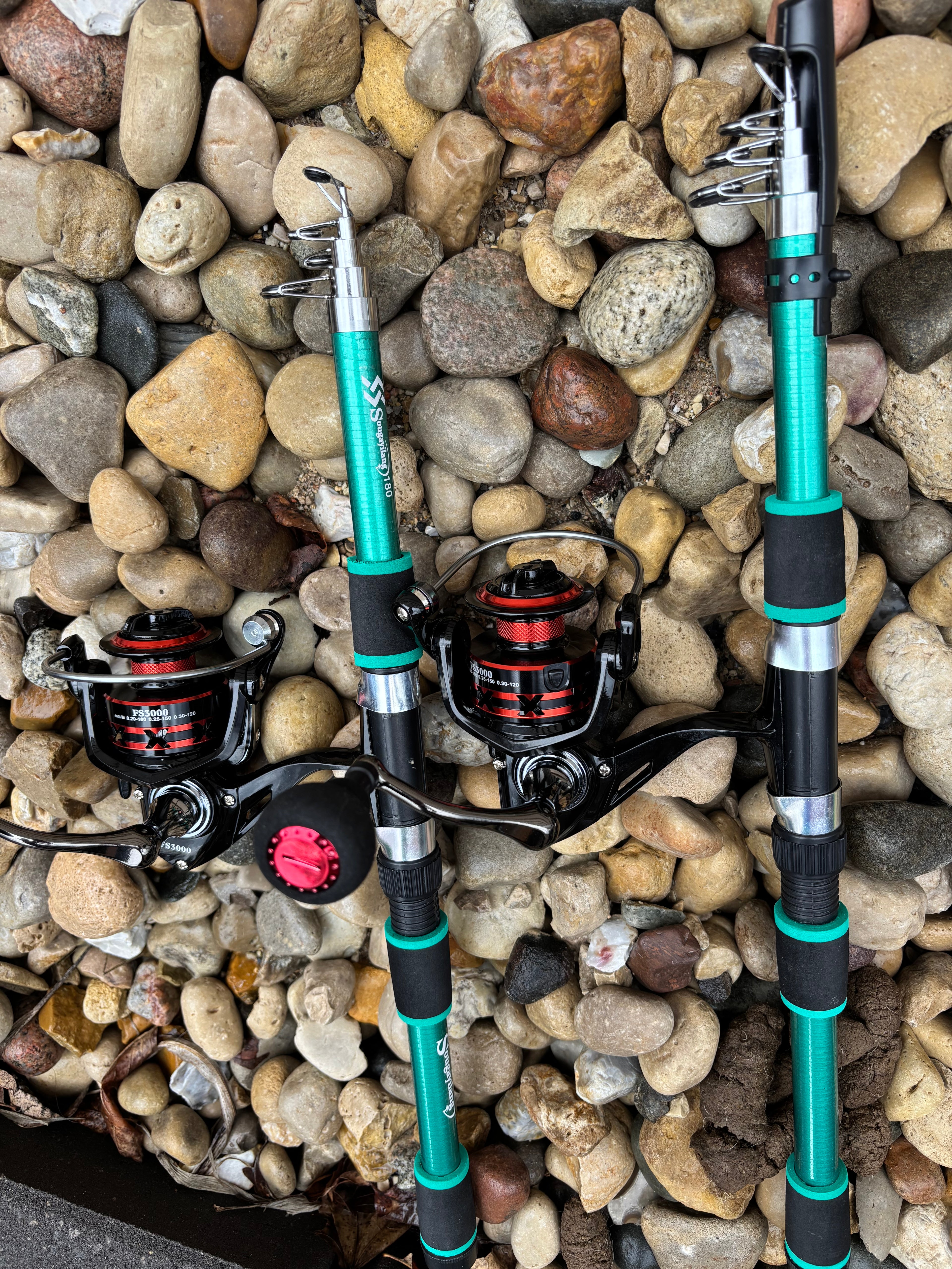 Fishing pole set green poles 2 pack