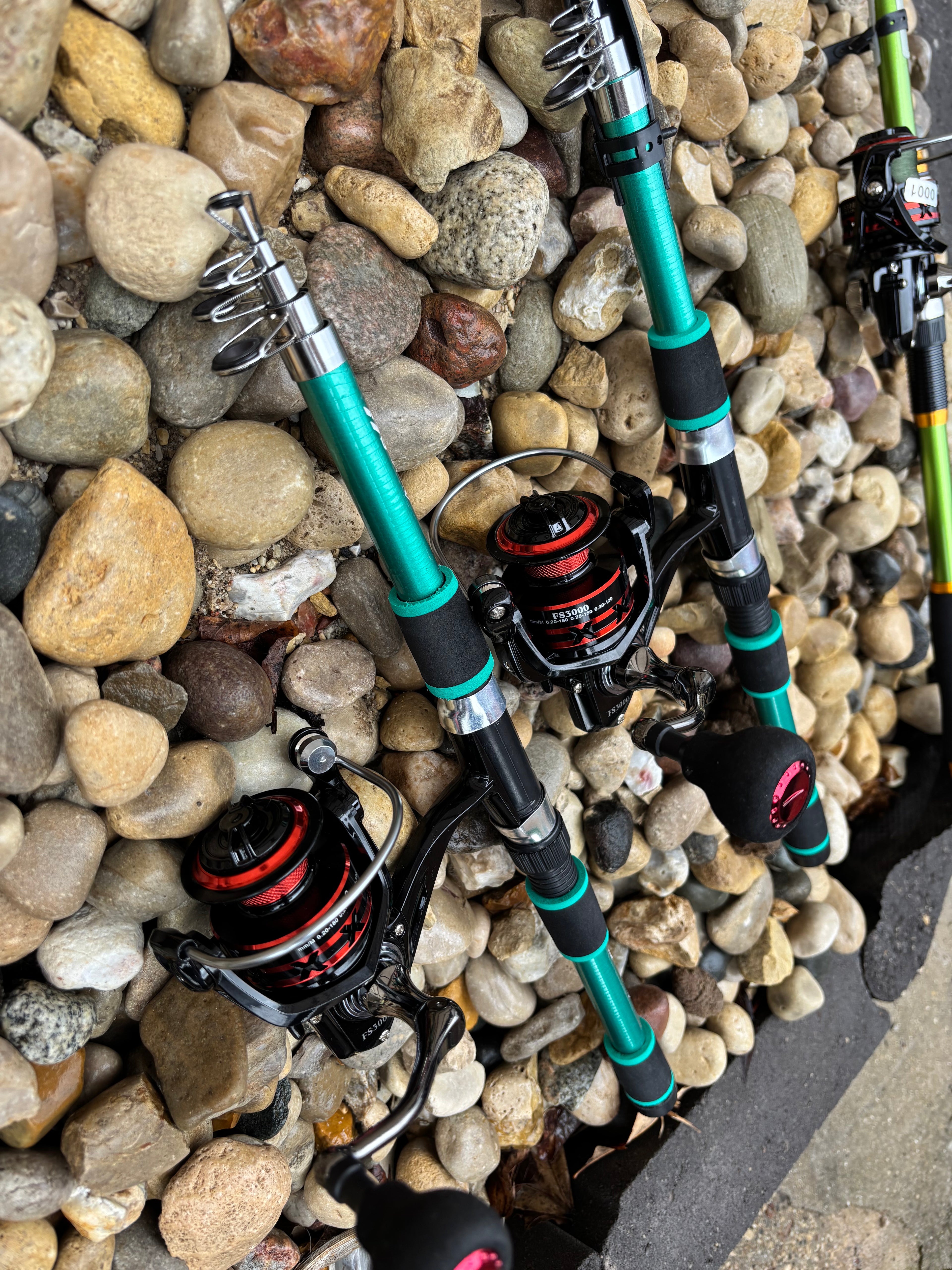 Fishing pole set green poles 2 pack