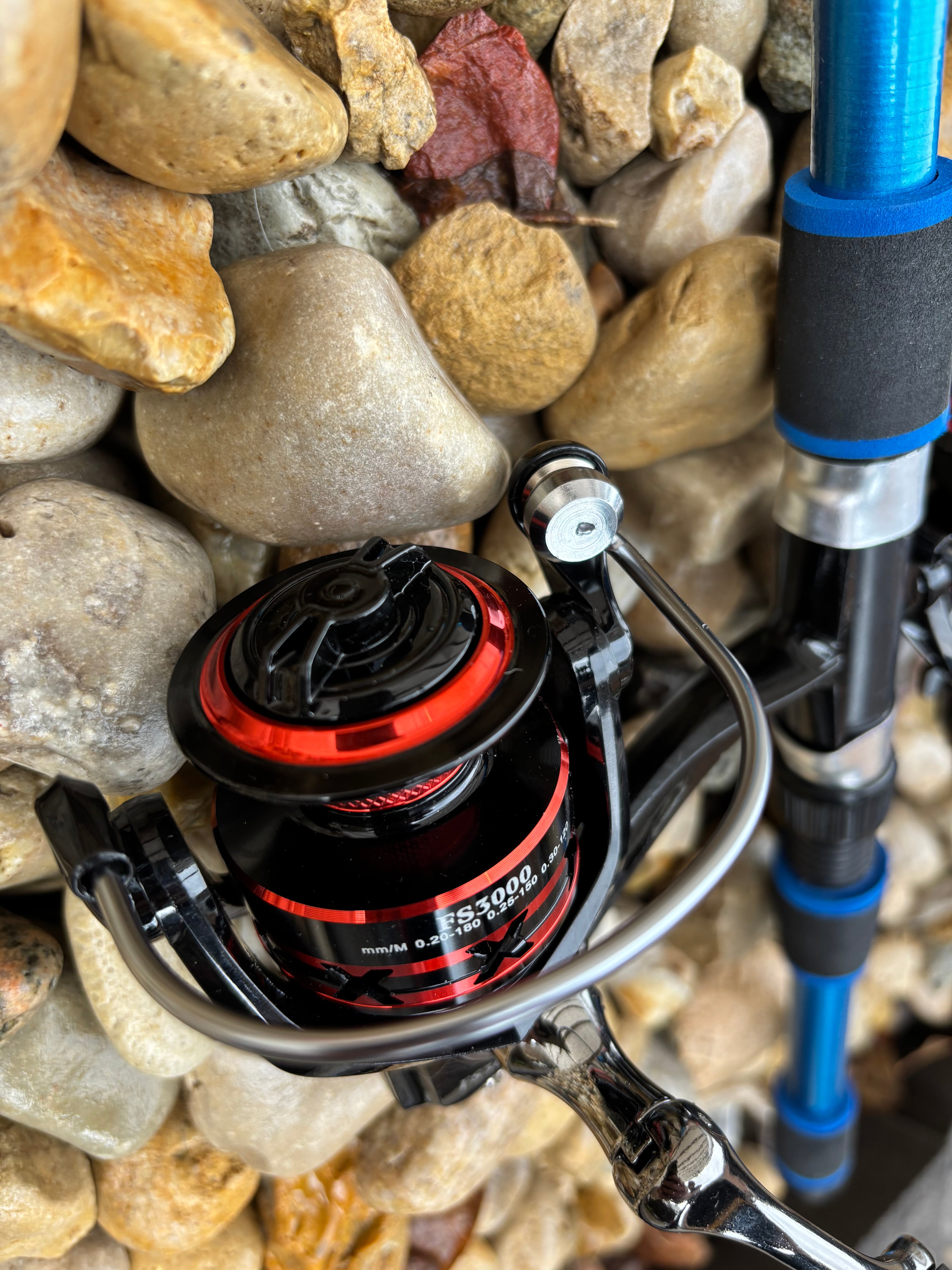 Blue and red fishing pole set