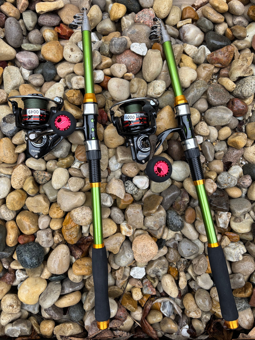 Fishing pole set green 2 pack telescopic
