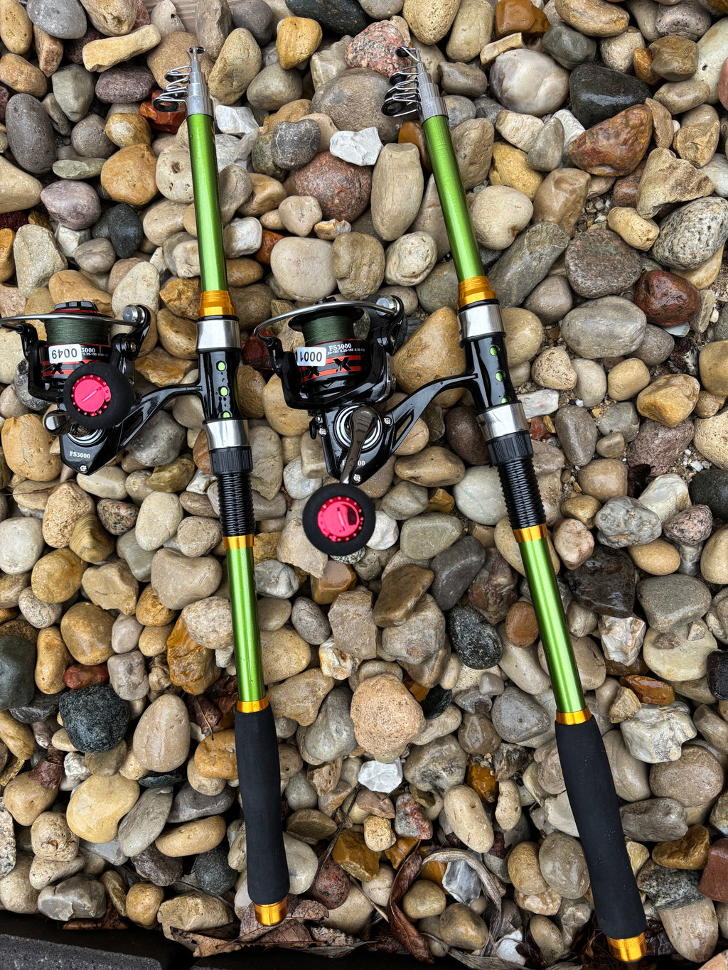 Fishing pole set green 2 pack telescopic