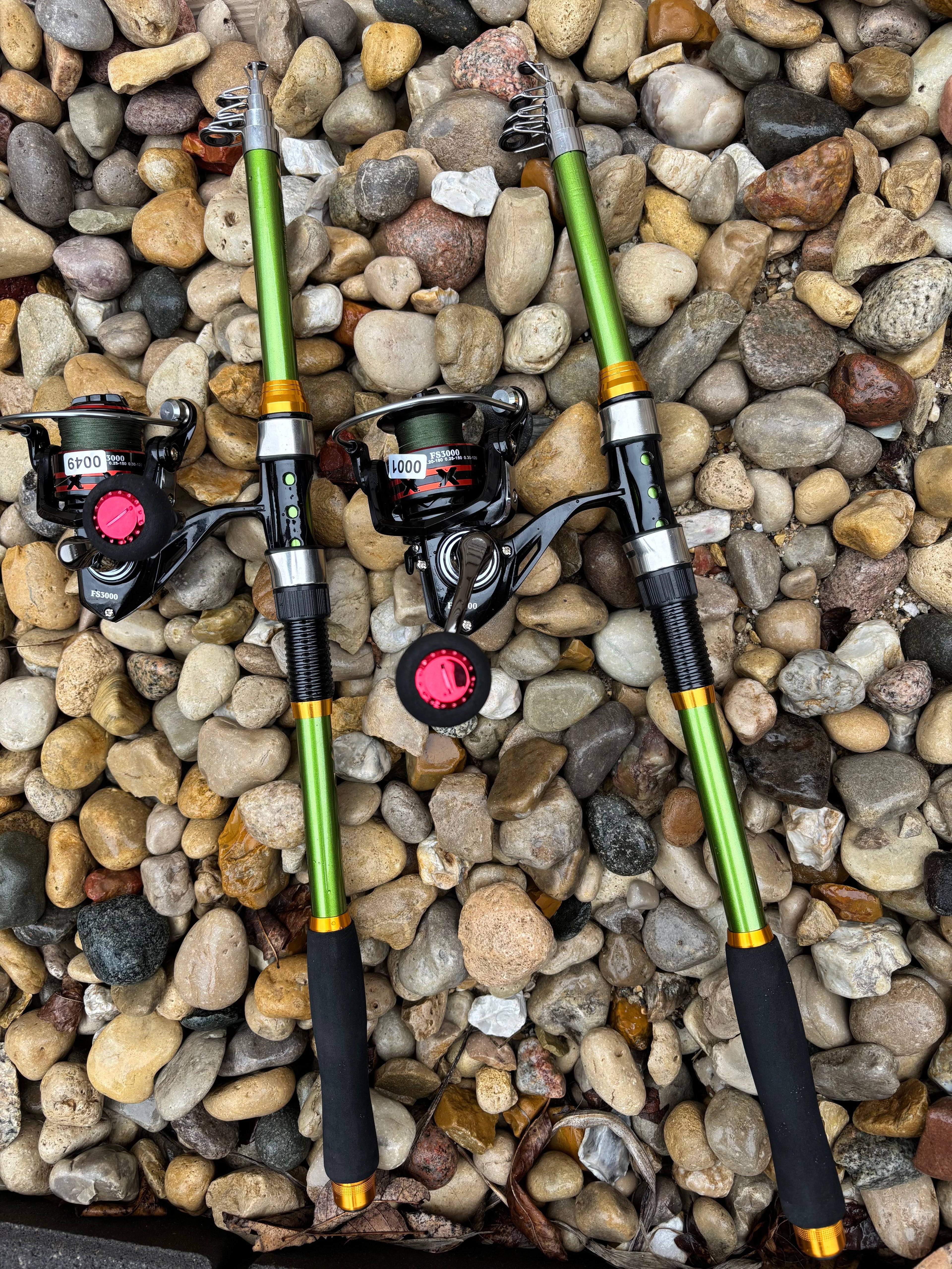 Fishing pole set green 2 pack telescopic