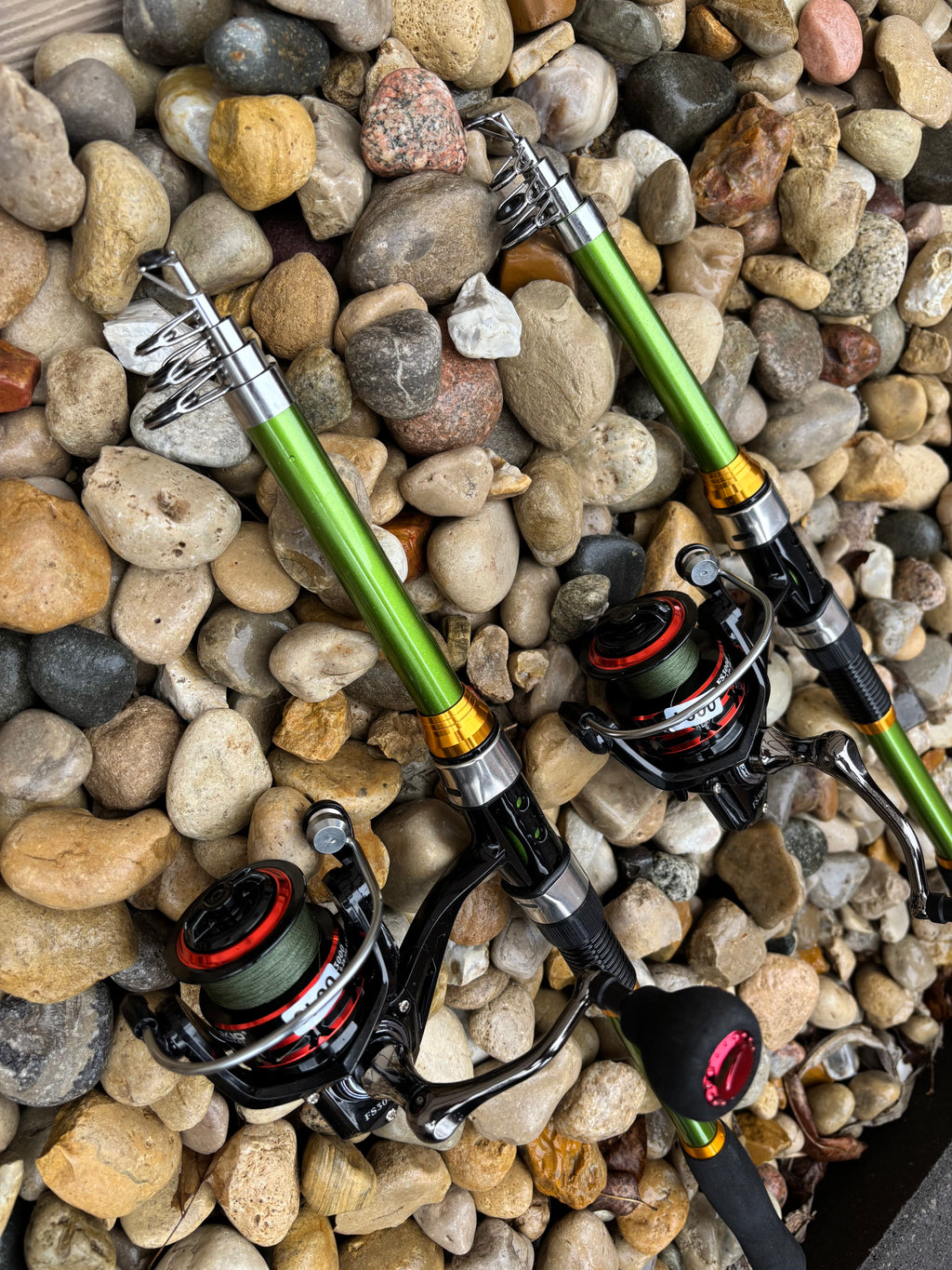 Fishing pole set green 2 pack telescopic