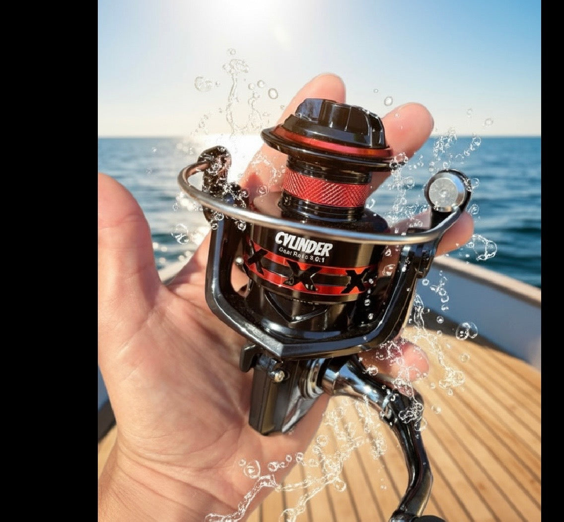 RedCoon cylinder spinning reel ball bearing red black