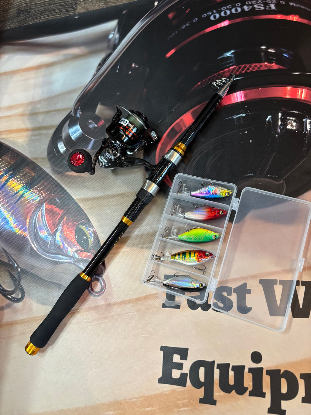 fishing rod and reel set with lures