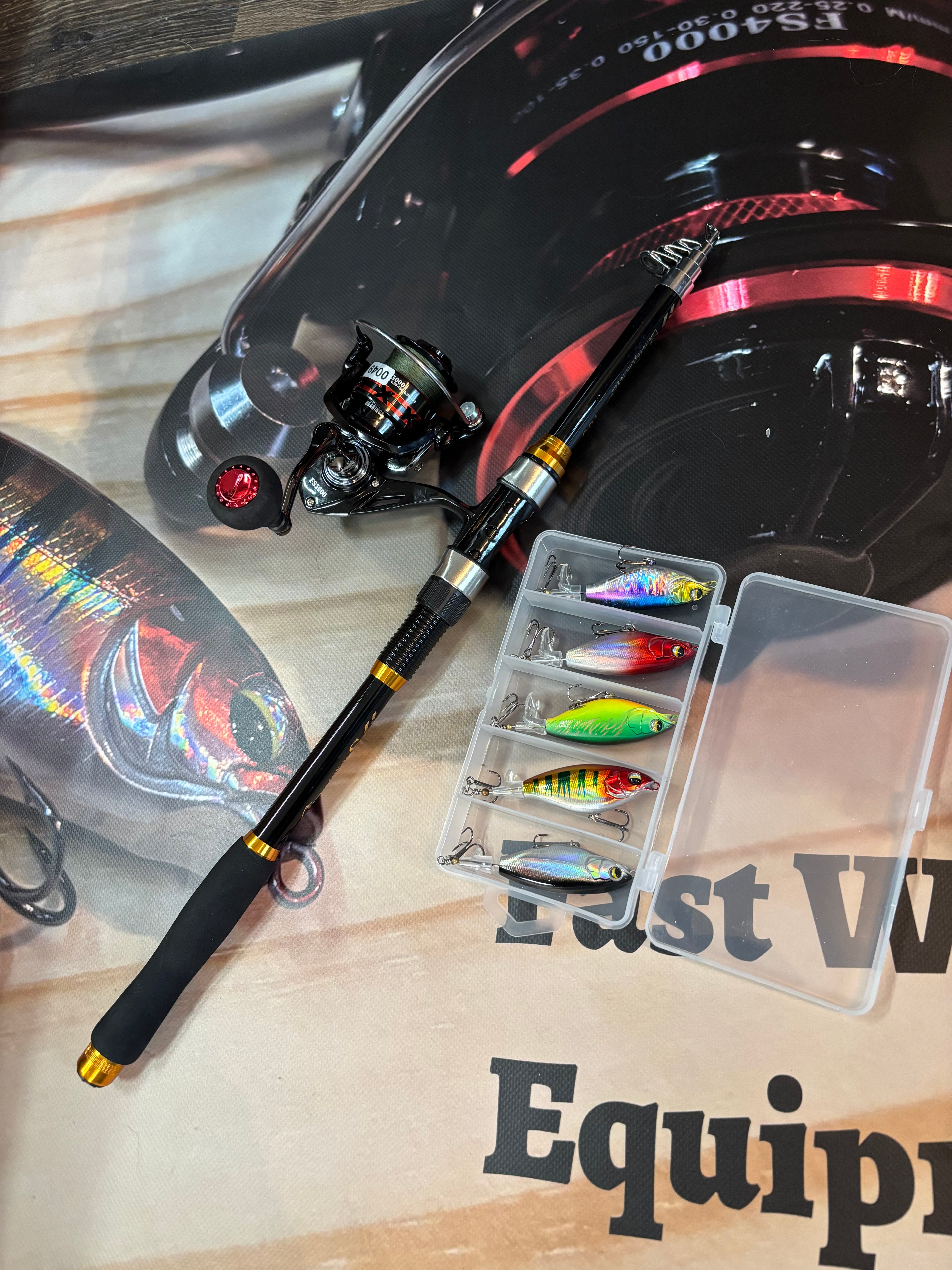 fishing rod and reel set with lures