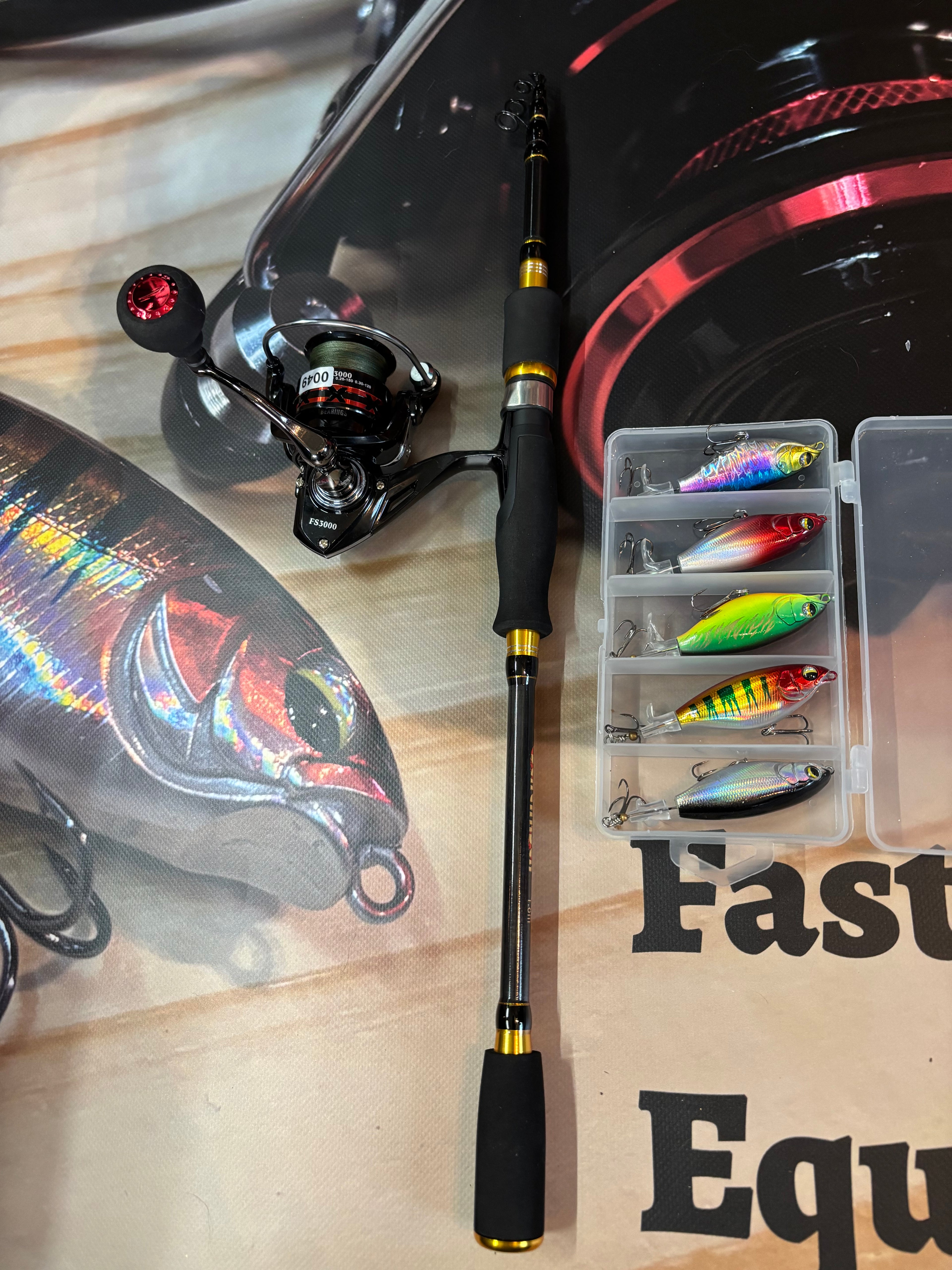 fishing rod and reel set with lures
