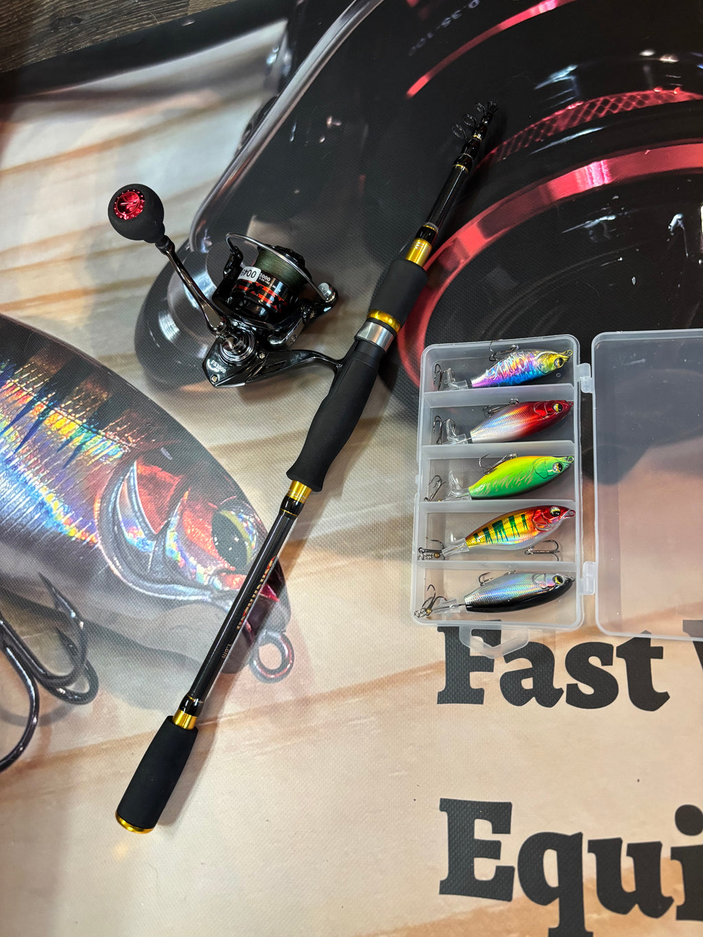 fishing rod and reel set with lures